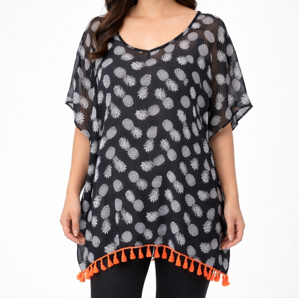 No Boundaries Pineapple Sheer Swim Cover Up Top Blouse - Picture 3 of 3